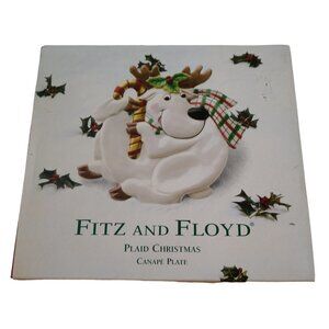 Fitz And Floyd Plaid Christmas 2063/124 Reindeer Canape Plate New Open Box